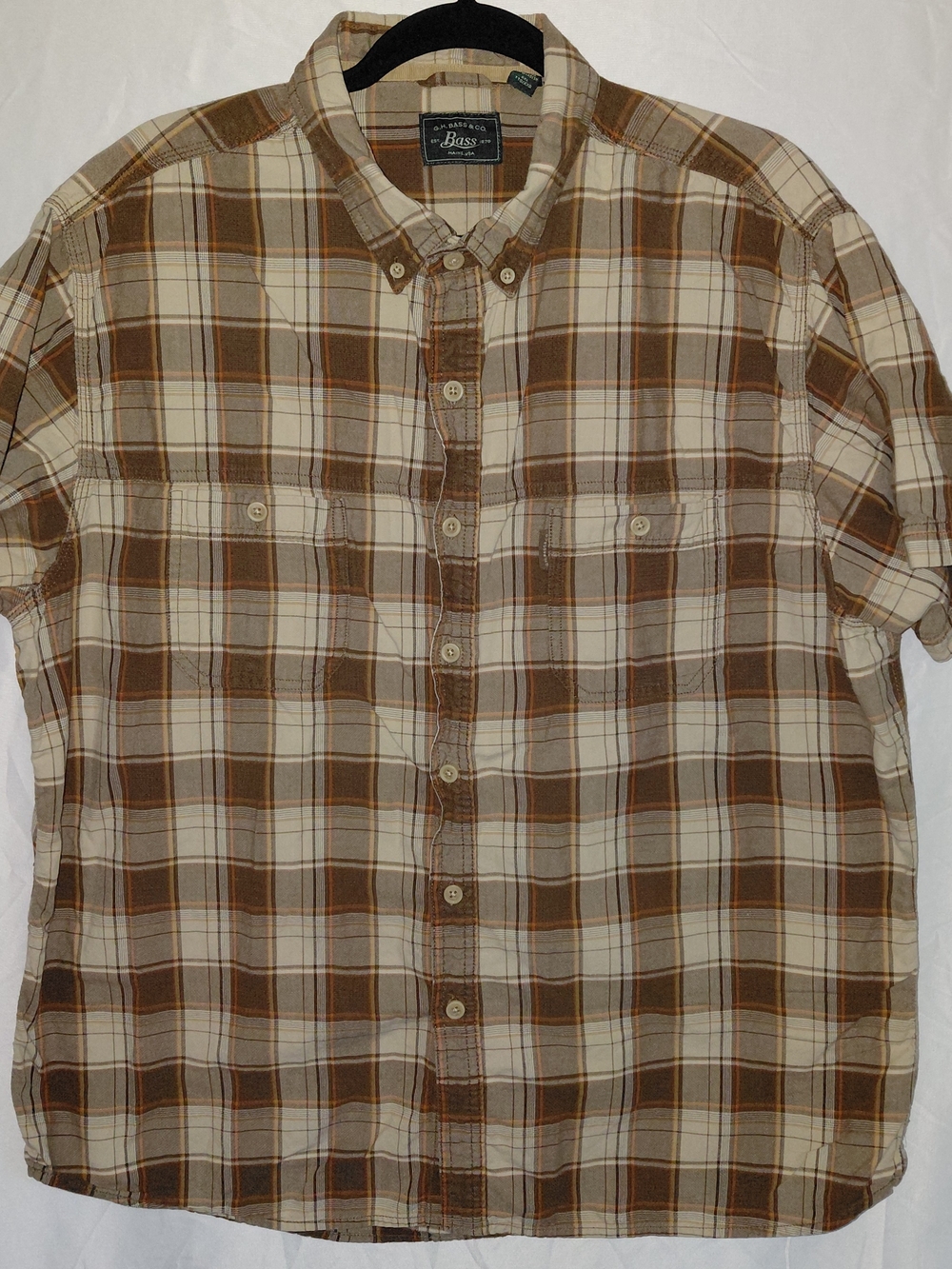 G.H. Bass & Co. Short-Sleeve Plaid Button-Down in Brown and Cream #2275
